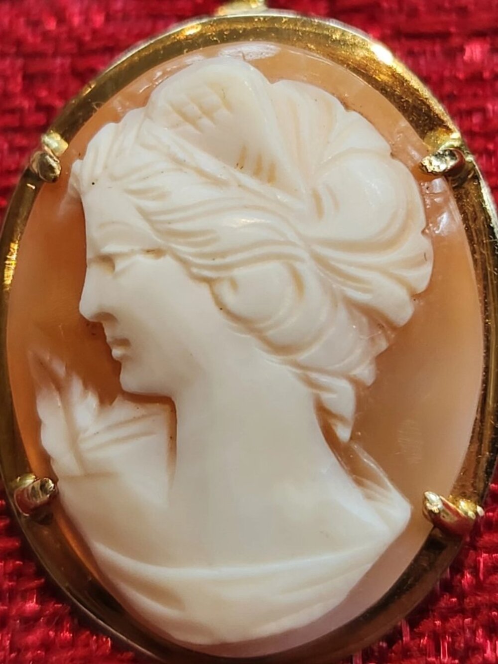 Vintage 750 18K Gold Cameo Brooch Pendant Vicenza Italy Carved Shell Left-Facing